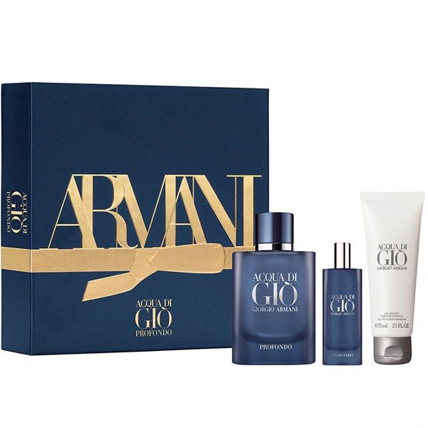 Gift Set Giorgio Armani Acqua di Gio Profondo 3pcs ( EDP 75ml & Gel Douche 75ml & EDP 15ml )