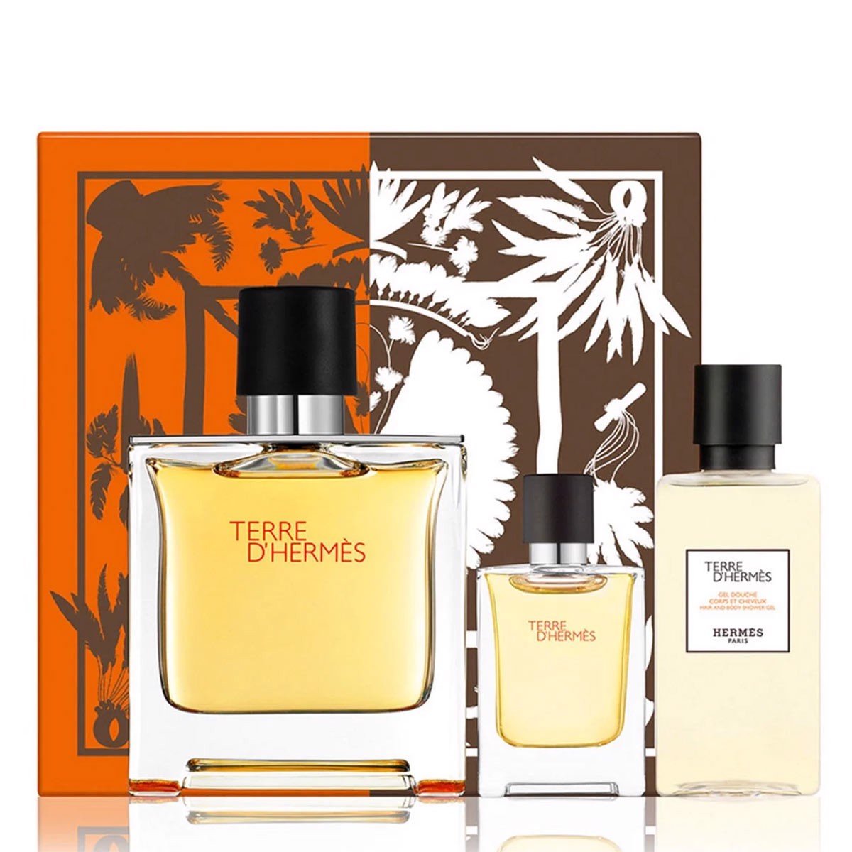 Gift Set Hermes Terre d'Hermes Pure Perfume 3pcs ( EDP 75ml & EDP 5ml & Hair, Body Shower Gel 40ml )