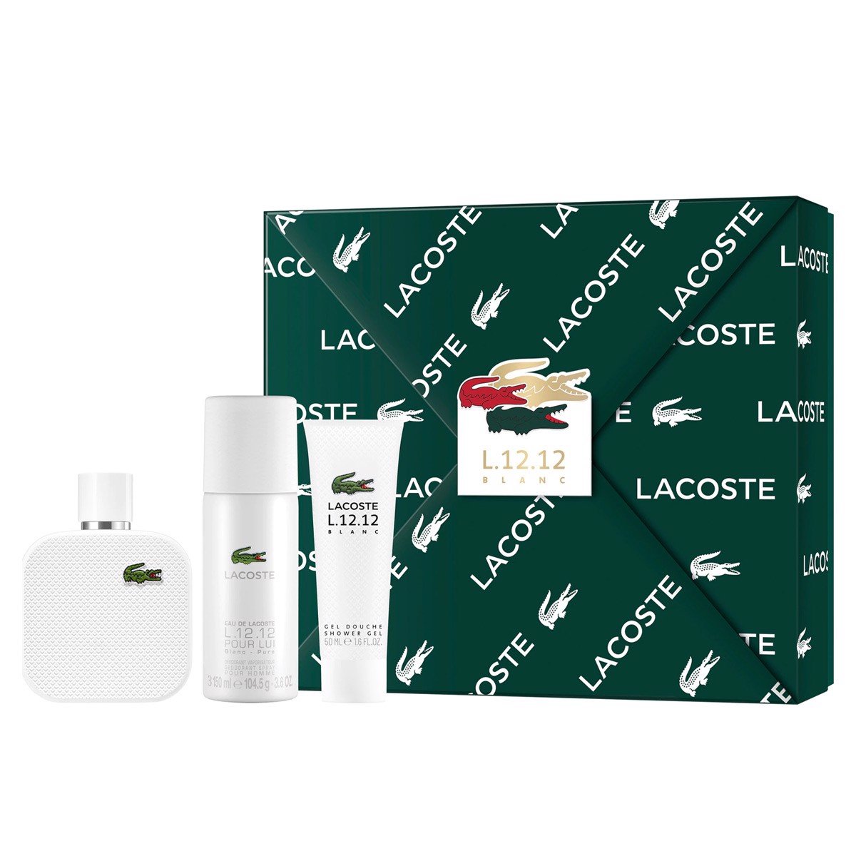 Gift Set Lacoste Eau de Lacoste L.12.12 Blanc Pure 3pcs ( EDT 100ml & Xịt khử mùi 150ml & Shower gel 50ml )